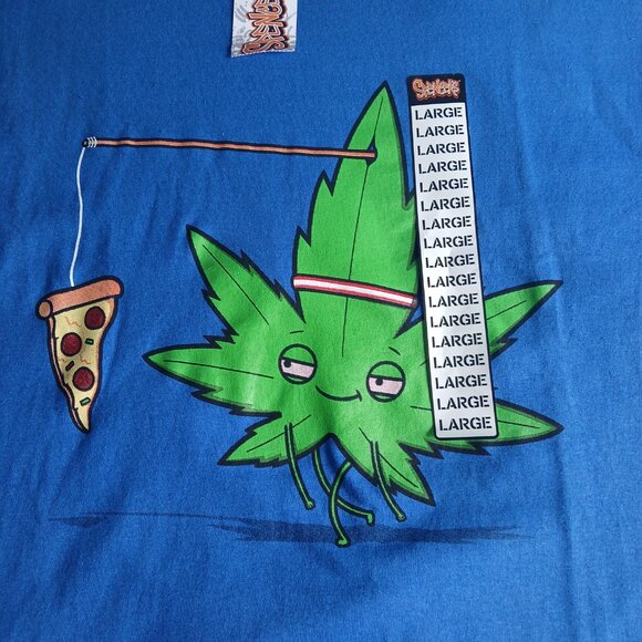 ThreadLess Weed Plant/Pizza Blue Short Sleeve Blue T-Shirt NWT - Picture 3 of 5